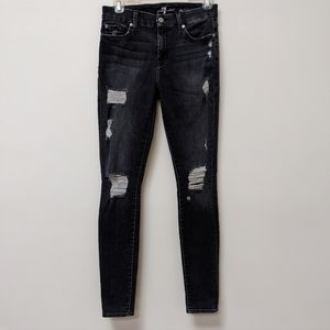 7 For All Mankind Destroyed  Skinny Distressed Factory Faded Black Jeans